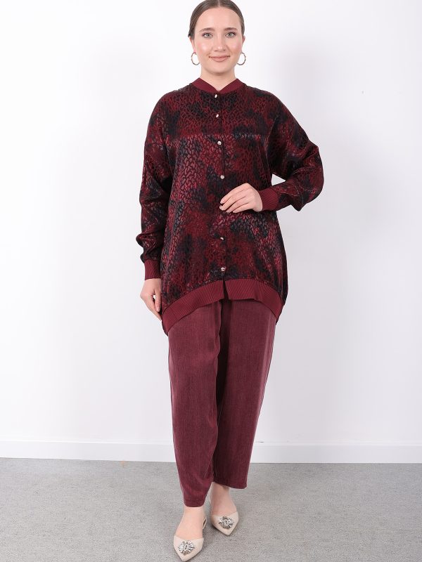 Şık rahat leopar desen ribanalı jakarlı gömlek