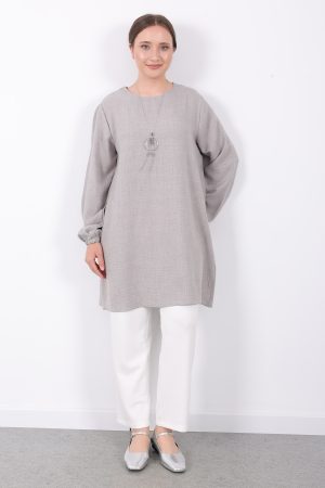 yazlık kadın tunik günlük İnce sofia keten kolyeli tunik