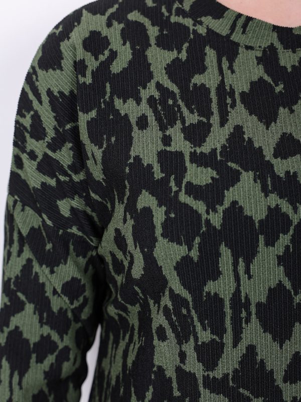 yazlık rahat kalıp bürümcük kumaş leopar desen İkili takım lastikli pantolon & bol kesim tunik