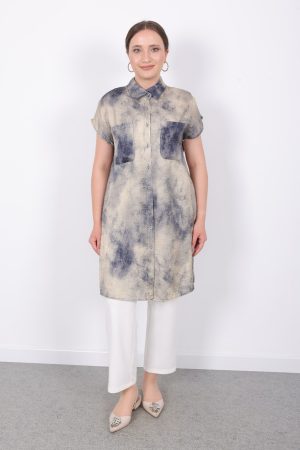 yazlık Şık cepli kolsuz düğmeli parlak kumaş gömlek elbise tunik yelek